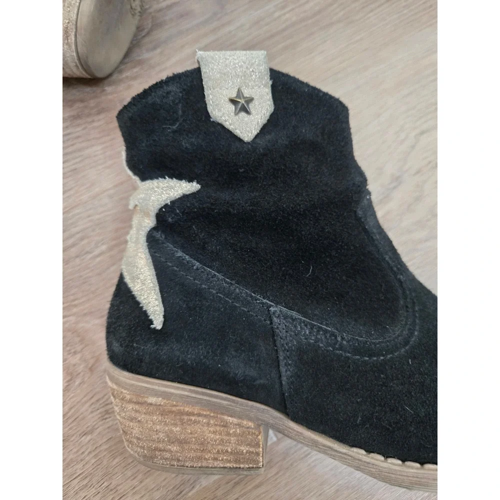 Eric Michael 37 Suede Star Ankle Boots Western Booties Stacked Block Heel
